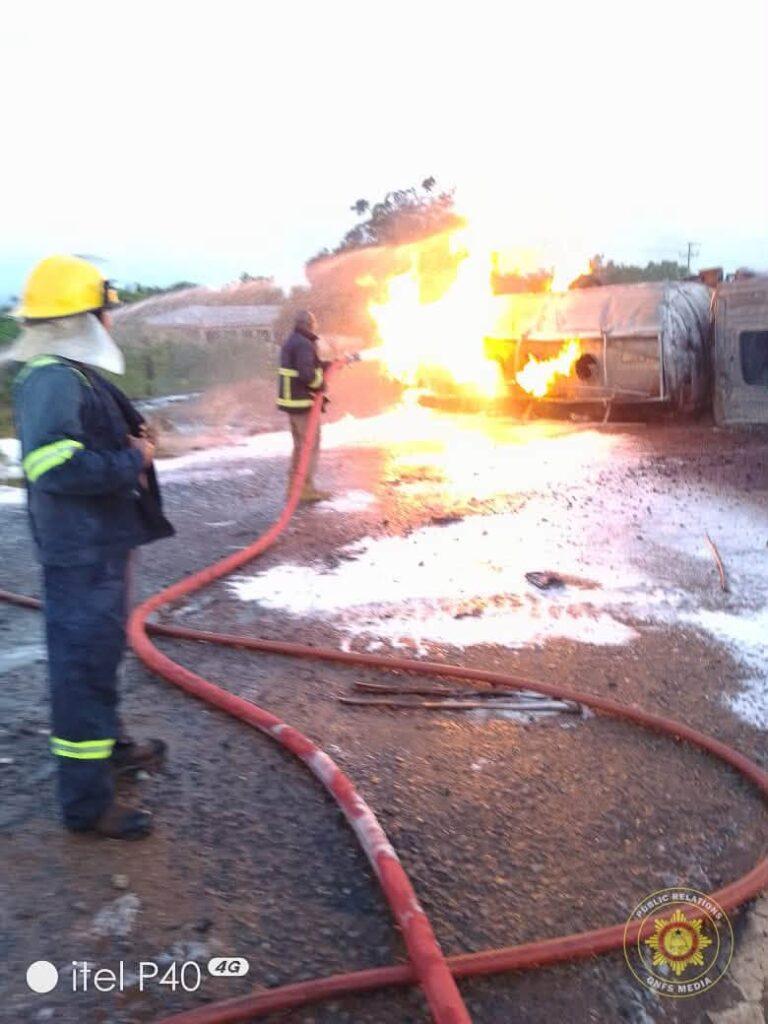 One Killed, Another Injured as Fuel Tanker Catches Fire at Asutuare Junction